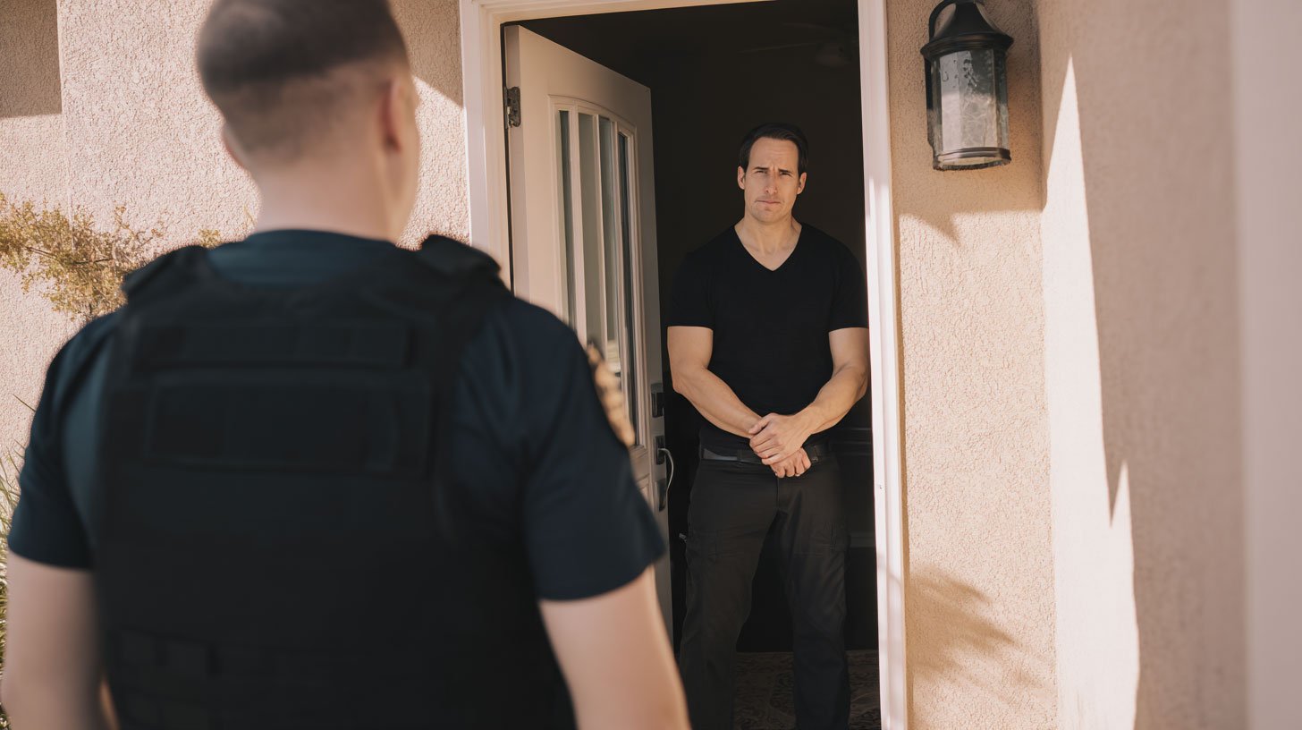 Cop at door of immigrant